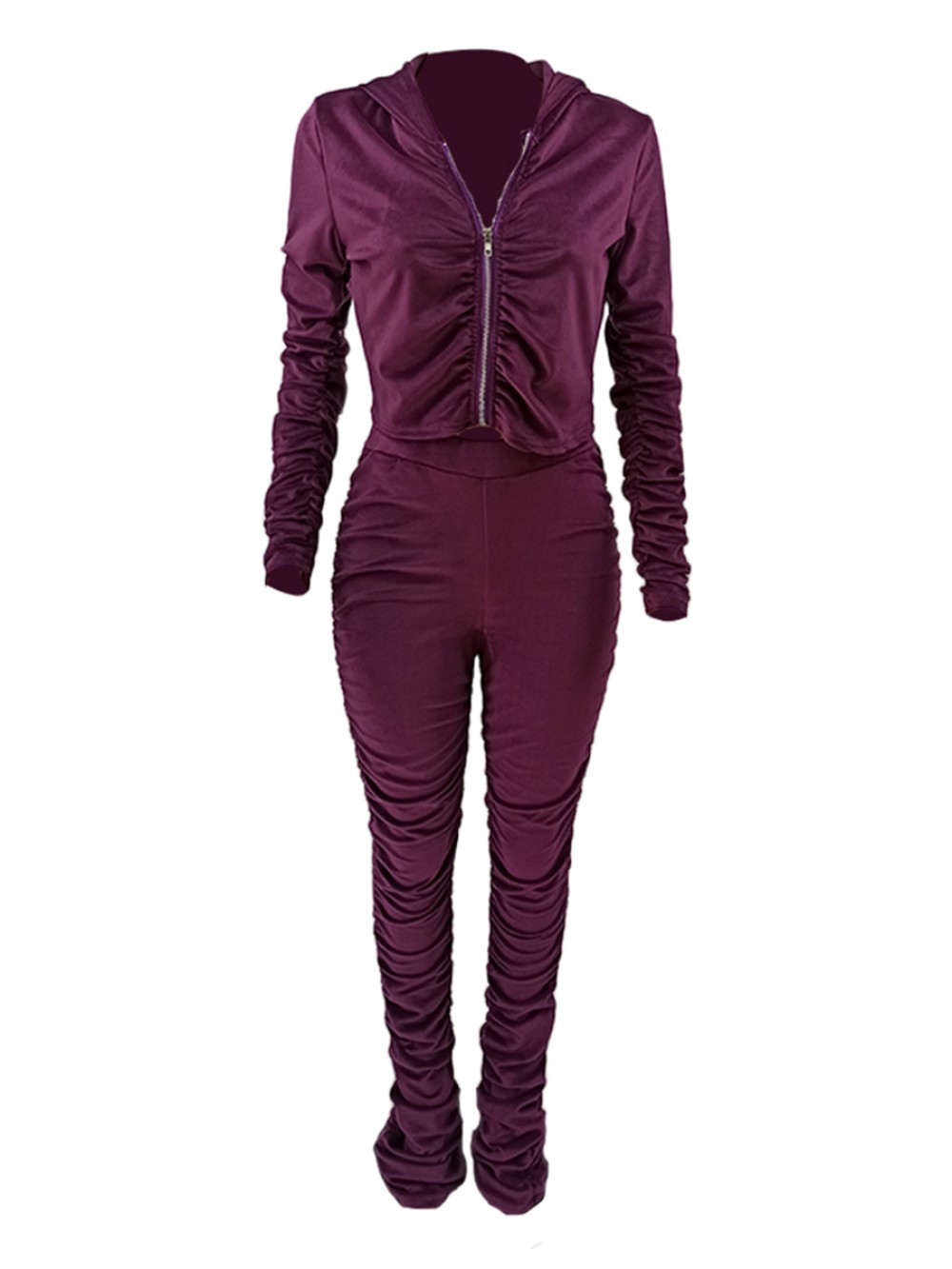 Purple Long Sleeve 2 Piece Outfits Golden Velvet All-Match Style