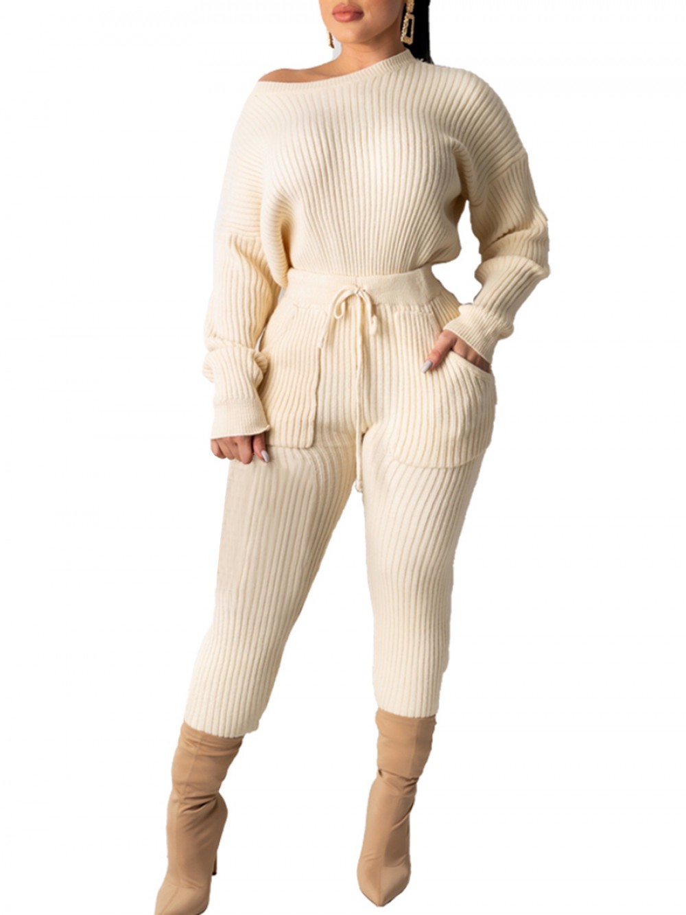 Cheeky Creamy-White High Rise Two-Piece Oblique Shoulder