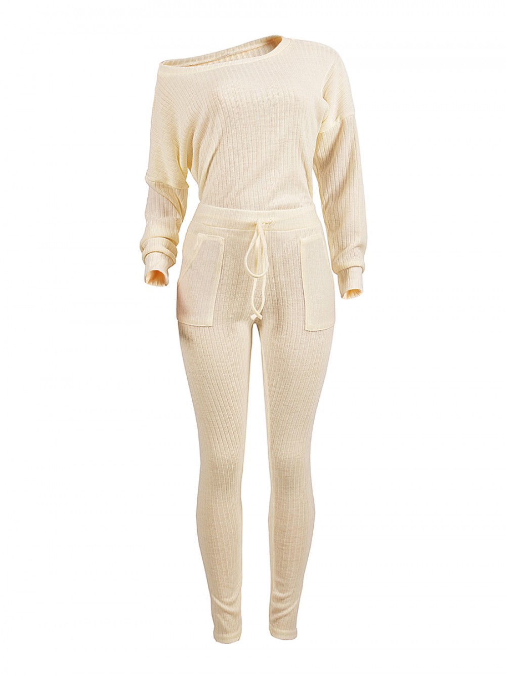 Cheeky Creamy-White High Rise Two-Piece Oblique Shoulder