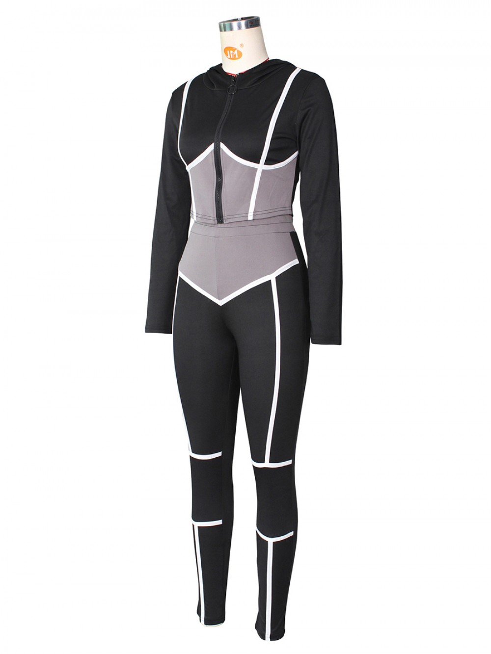 Black Colorblock Hooded Neck 2 Piece Outfit Going Out Outfits