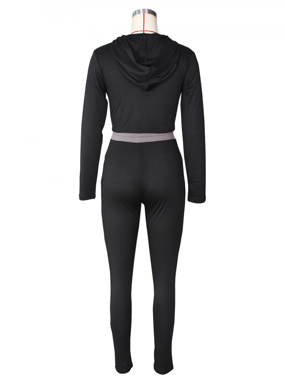 Black Colorblock Hooded Neck 2 Piece Outfit Going Out Outfits