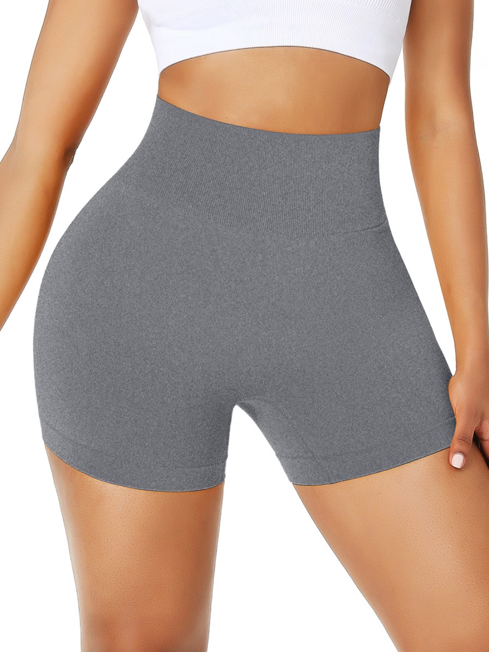 Energetic Gray Wide Waistband Seamless Running Shorts Refined Outfit