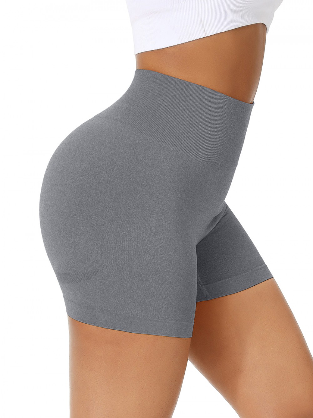 Energetic Gray Wide Waistband Seamless Running Shorts Refined Outfit