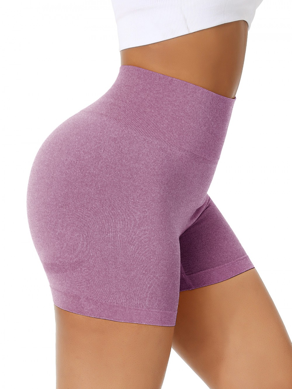 Light Purple Short Athletic Shorts Solid Color High Rise For Workout