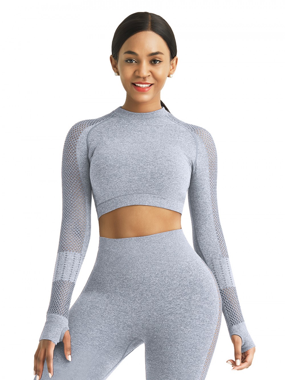 Flawlessly Light Blue Long Sleeve Crew Neck Sport Crop Top Lightweight