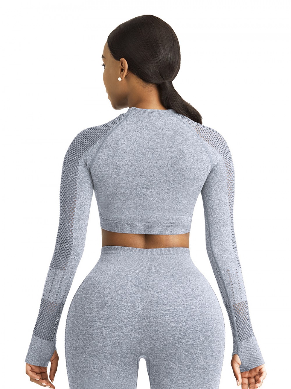 Flawlessly Light Blue Long Sleeve Crew Neck Sport Crop Top Lightweight