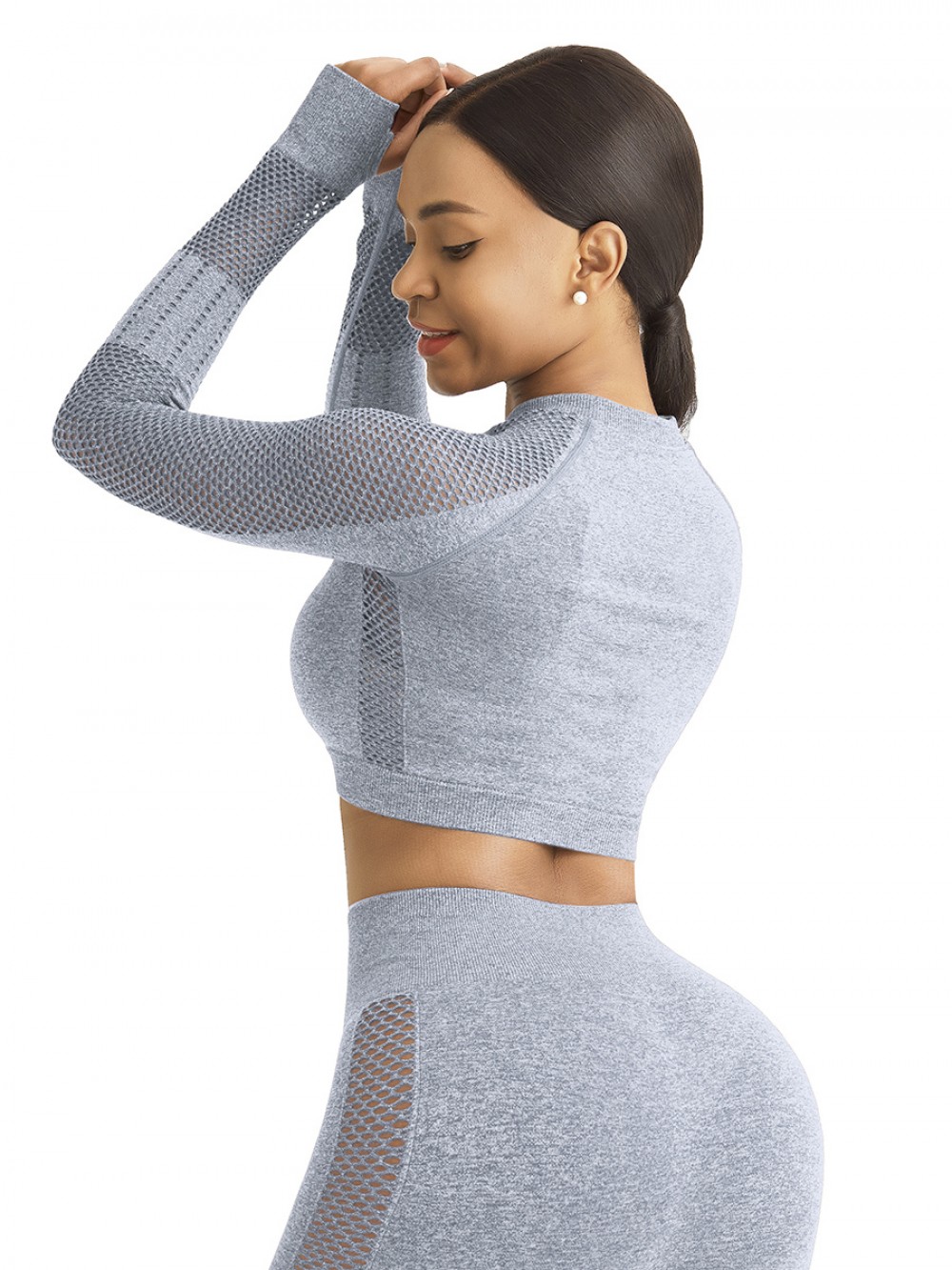Flawlessly Light Blue Long Sleeve Crew Neck Sport Crop Top Lightweight