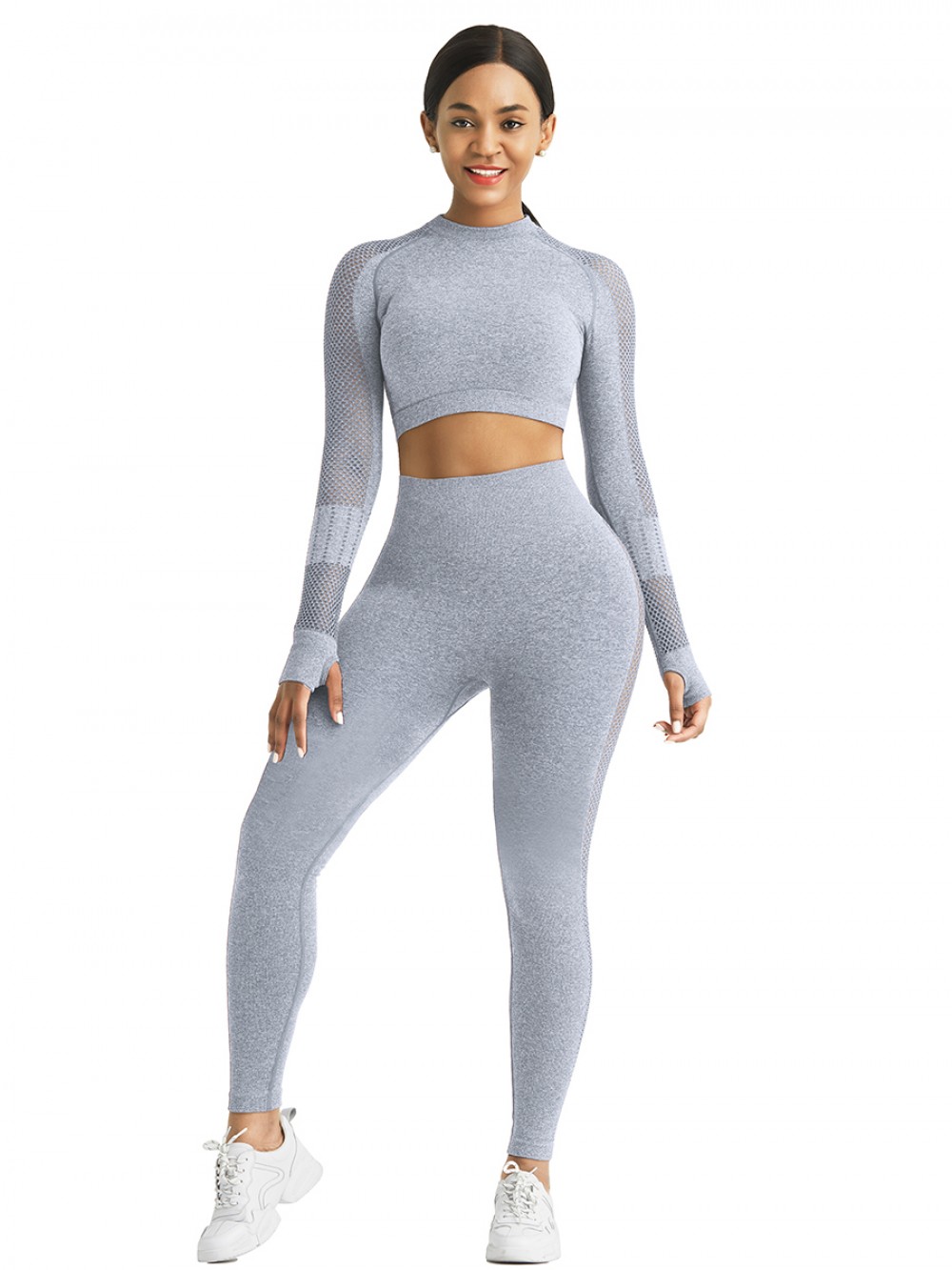 Flawlessly Light Blue Long Sleeve Crew Neck Sport Crop Top Lightweight