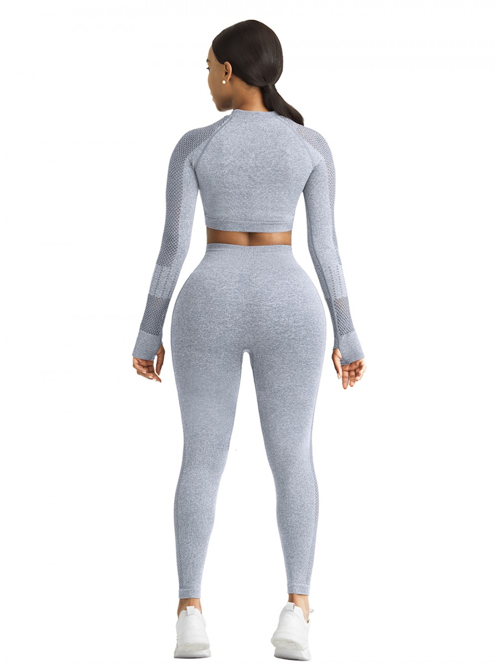 Flawlessly Light Blue Long Sleeve Crew Neck Sport Crop Top Lightweight