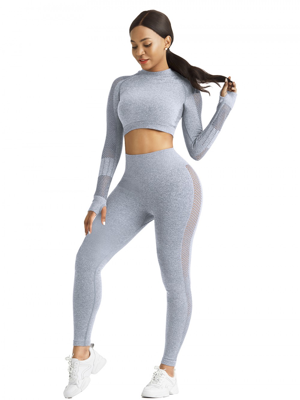 Flawlessly Light Blue Long Sleeve Crew Neck Sport Crop Top Lightweight