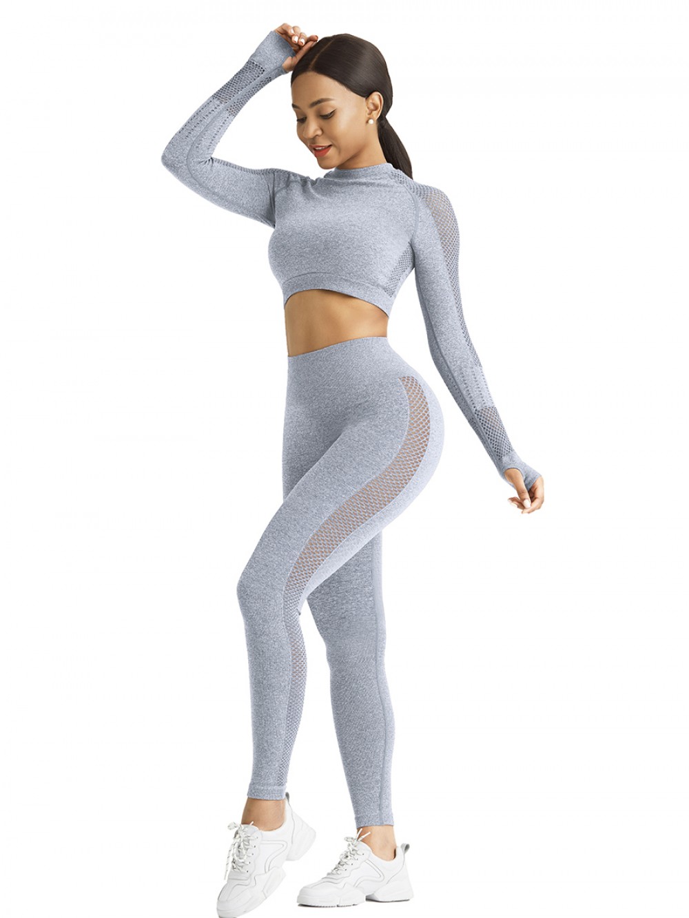 Flawlessly Light Blue Long Sleeve Crew Neck Sport Crop Top Lightweight
