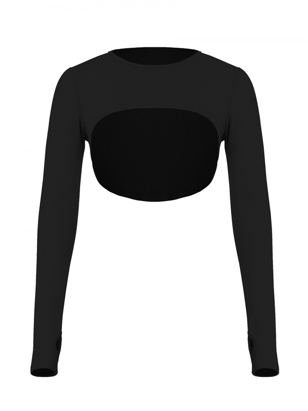 Black Round Collar Long Sleeve Crop Top For Women Runner