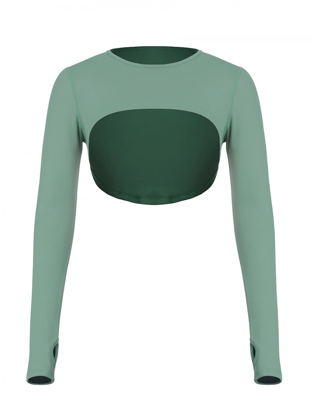 Green High-Low Hem Top Thumbhole Full Sleeve Young Style