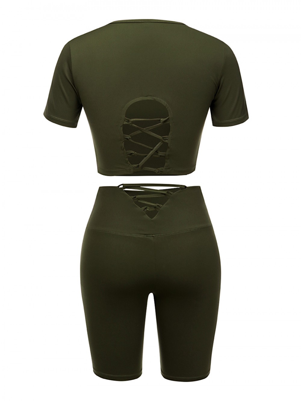 Outdoor Dark Green Short Sleeve Top Thigh Length Shorts Stylish Design