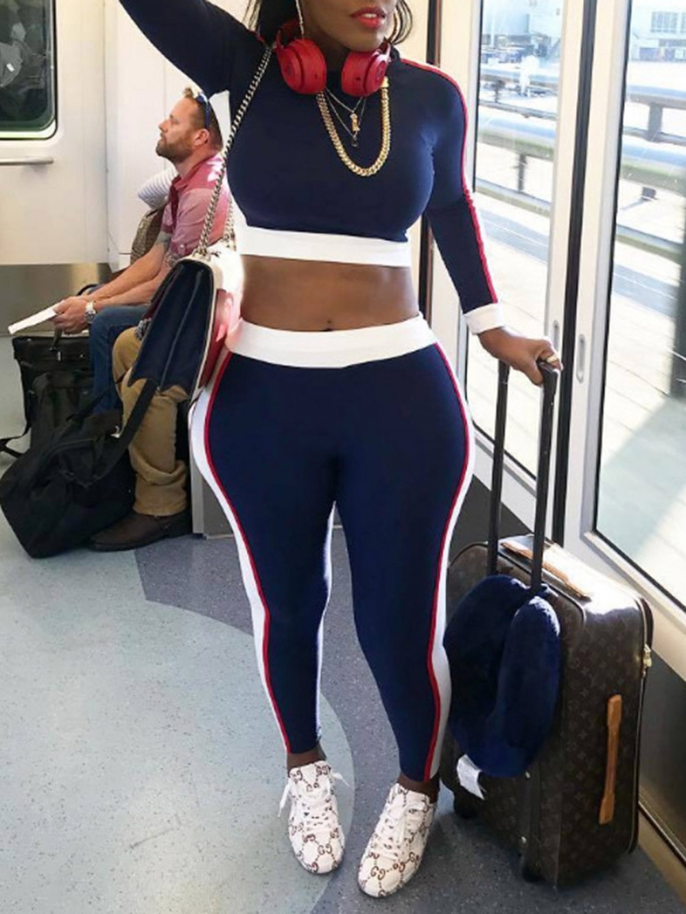 Slinky Blue Ankle Length Long Sleeve Sweat Suit For Female Runner