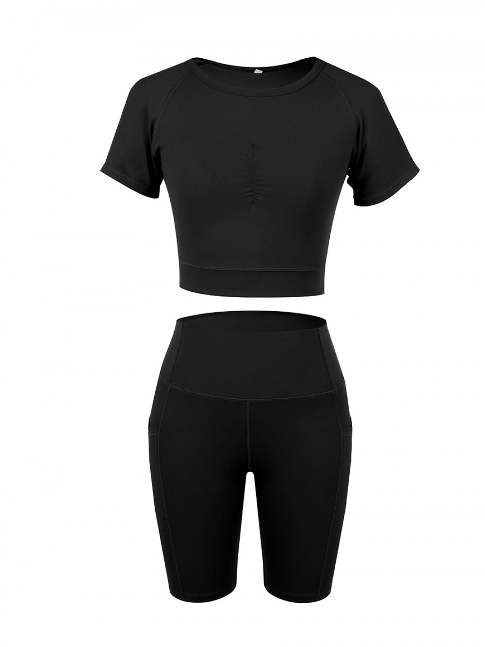 Casual Black Raglan Sleeve Top High Waist Shorts Slimming Fit