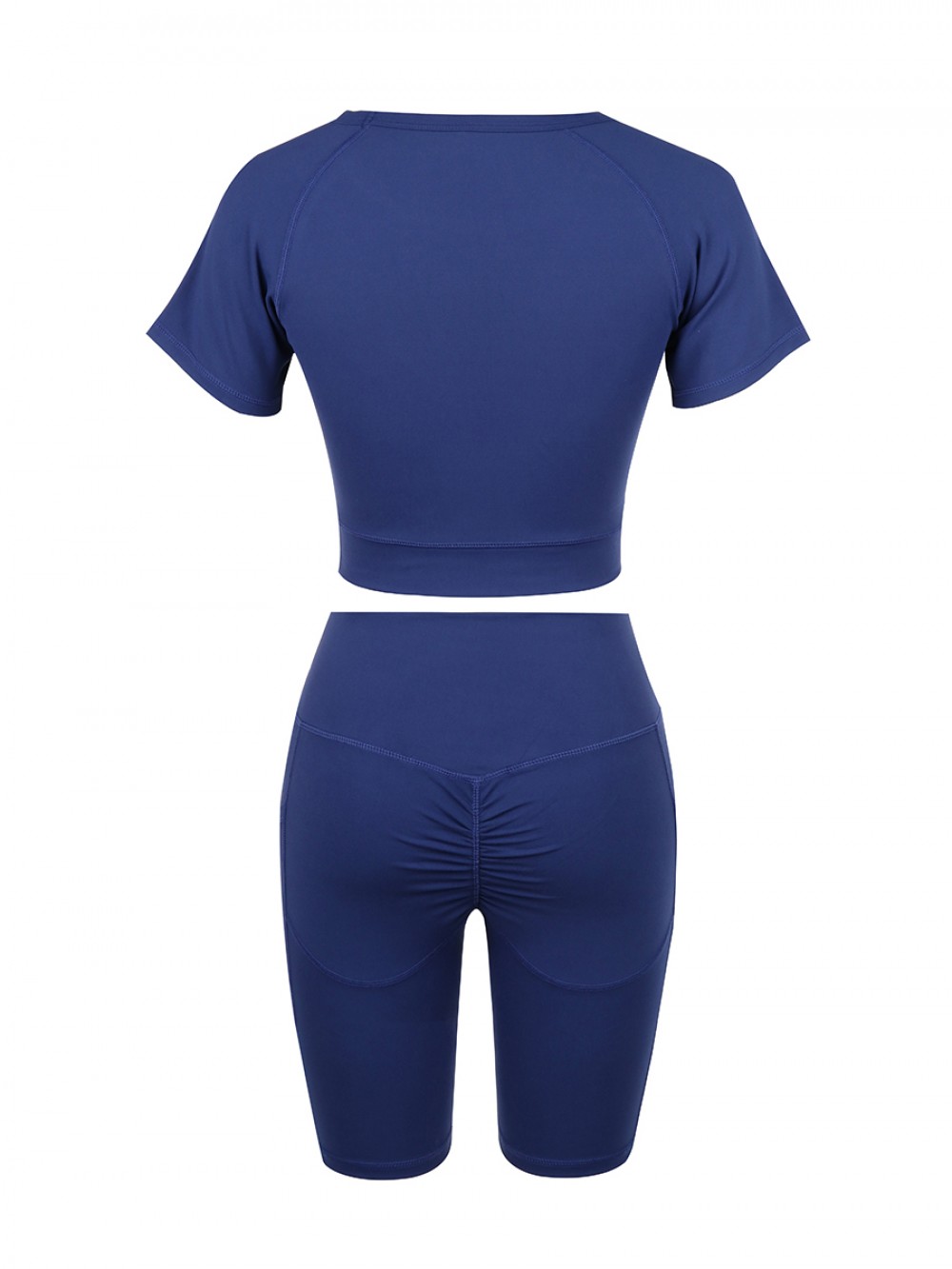 Smooth Dark Blue Ruched Athletic Set Solid Color Moving Online
