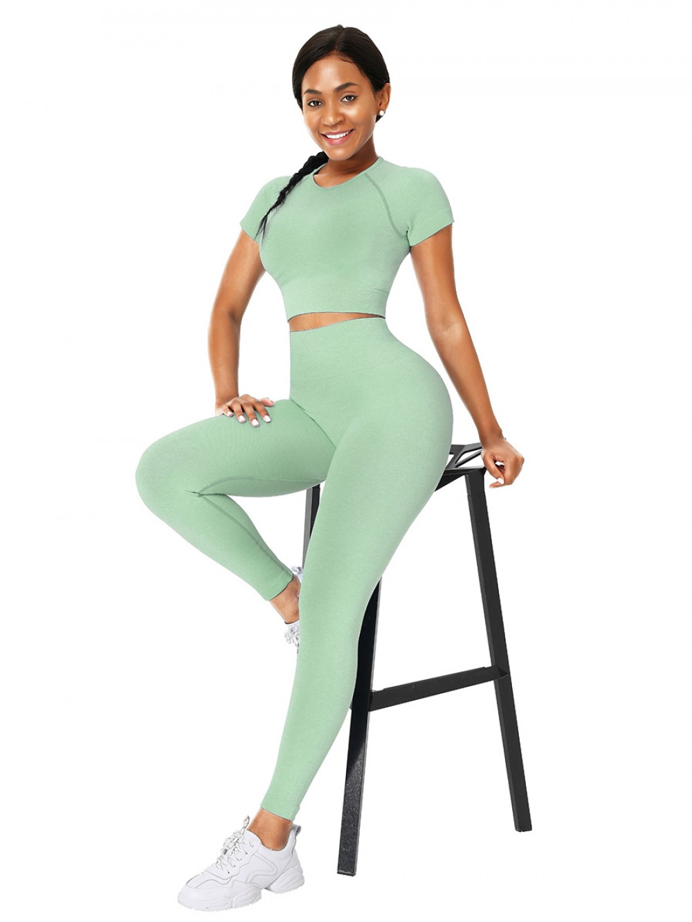 Soft Green Full-Length Legging Seamless Sport Suit For Vacation