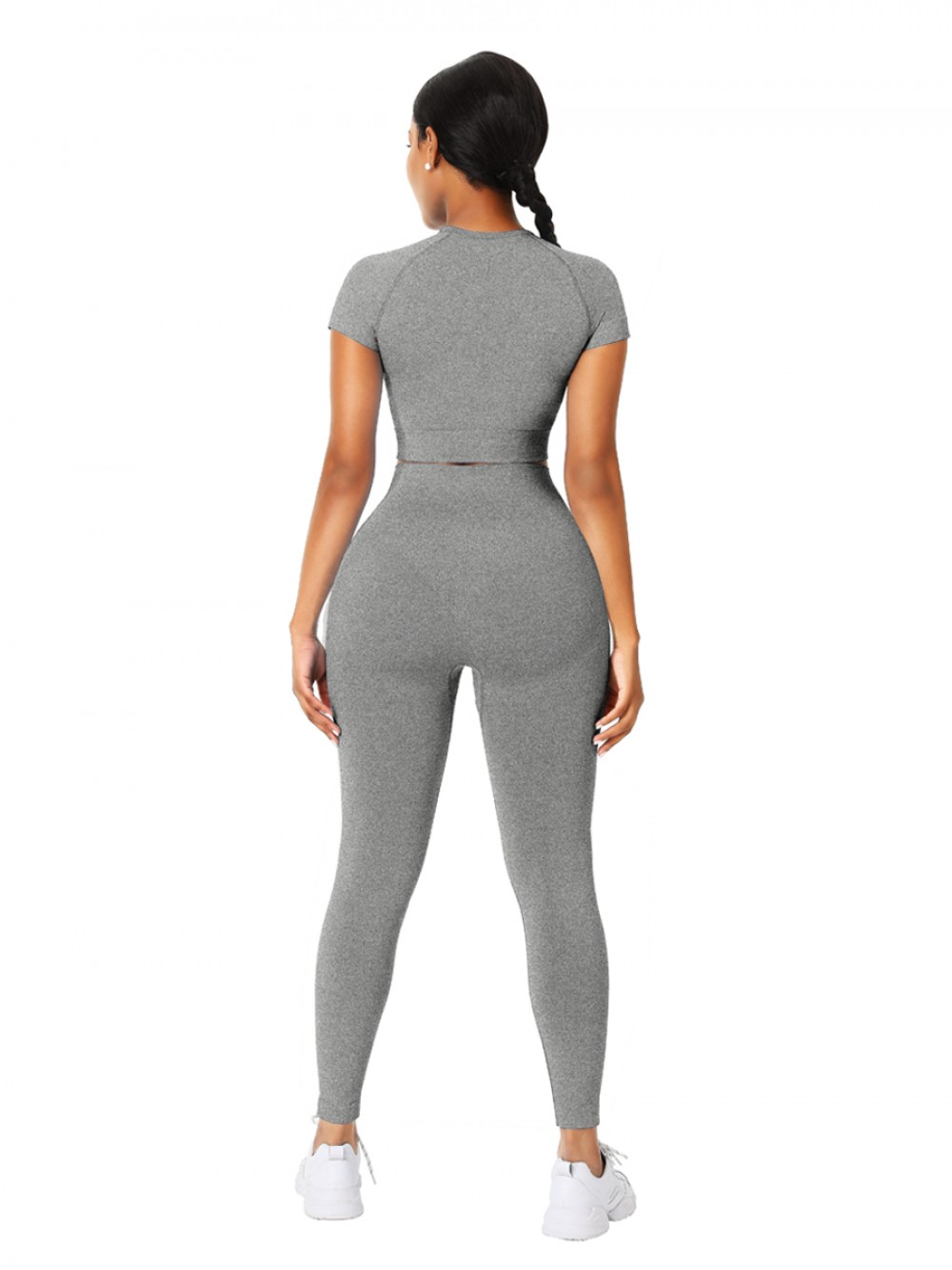 Cozy Gray Solid Color Sports Top Seamless Legging Exercise