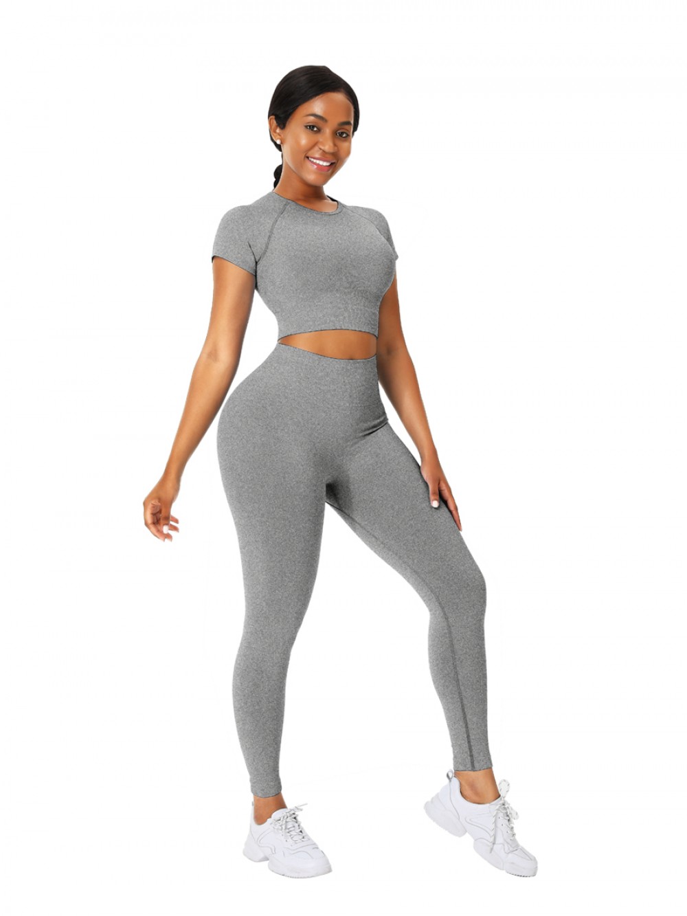 Cozy Gray Solid Color Sports Top Seamless Legging Exercise