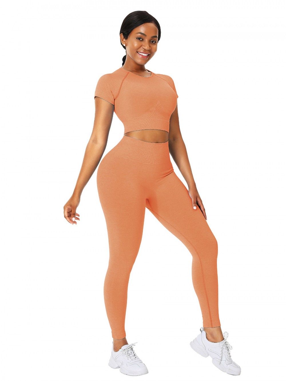 Orange Seamless Crop Top And High Rise Legging Sport Absorption