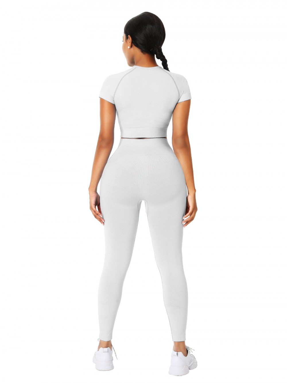 Creamy-White Ankle Length Yoga Legging Seamless Top Running Clothes