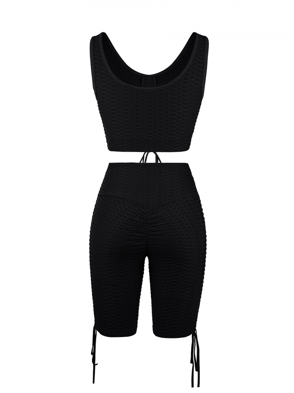 Black Drawstring Athletic Suit High Waist Form Fitting