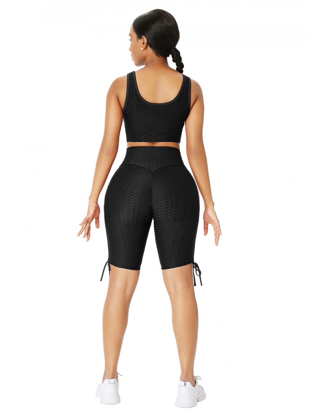 Black Drawstring Athletic Suit High Waist Form Fitting