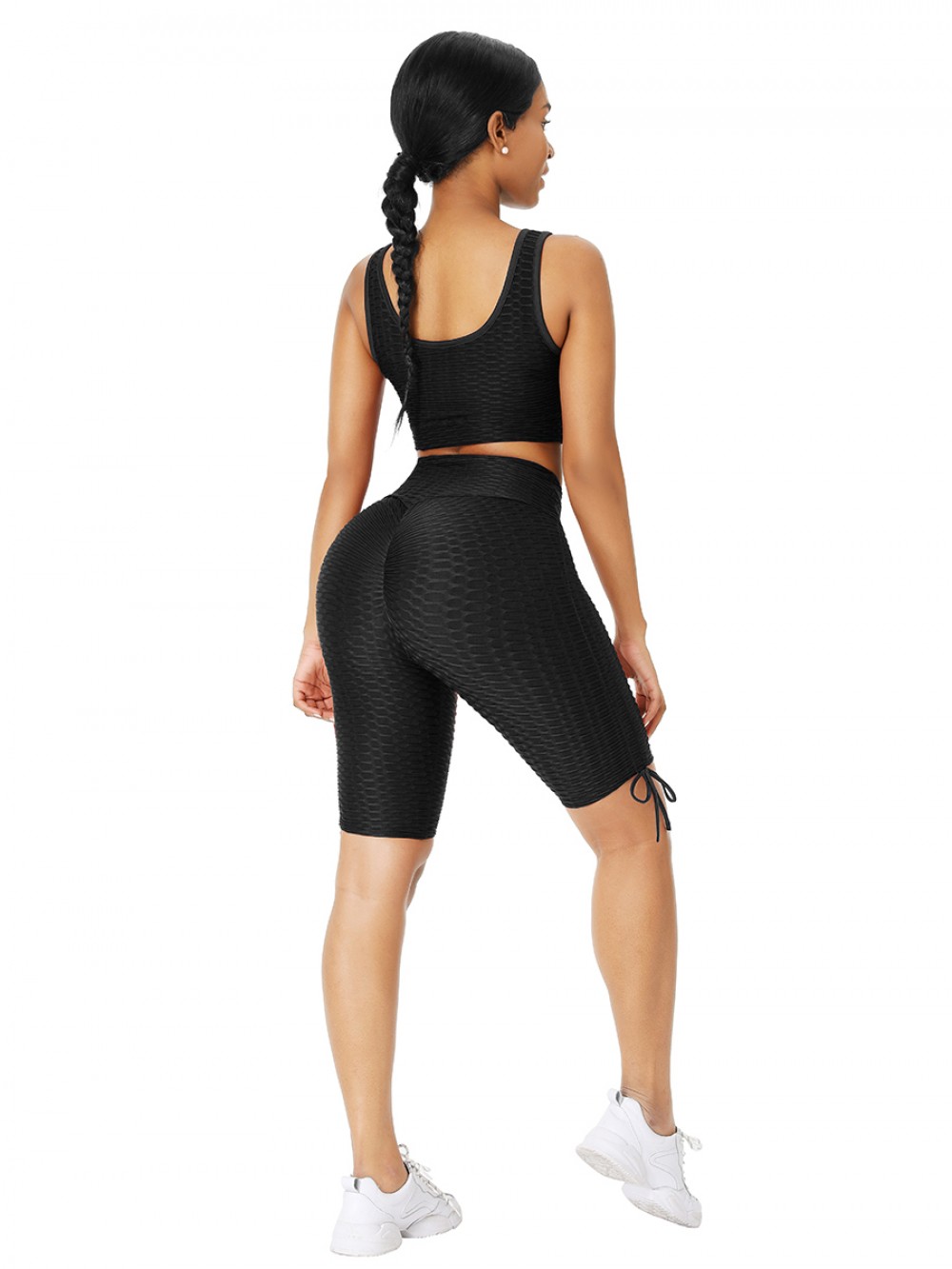 Black Drawstring Athletic Suit High Waist Form Fitting