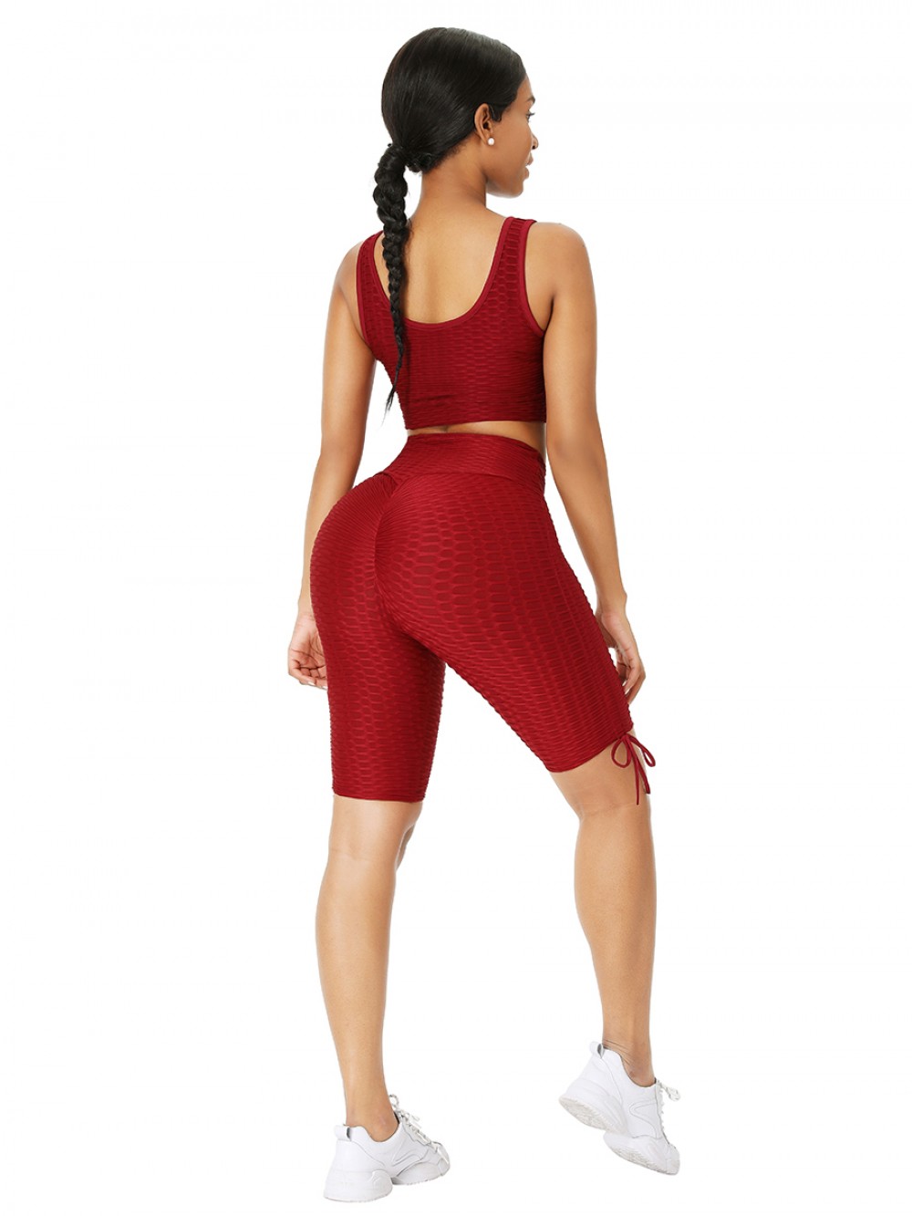 Wine Red Wide Strap Thigh Length Sweat Suit For Women Runner