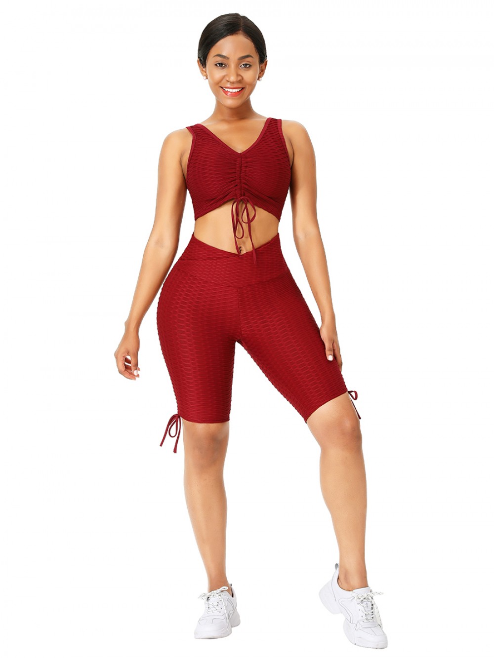 Wine Red Wide Strap Thigh Length Sweat Suit For Women Runner