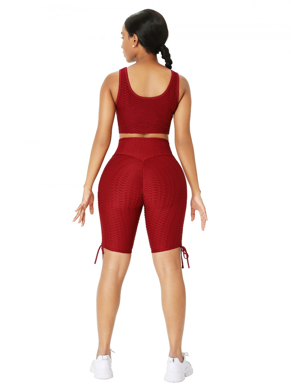 Wine Red Wide Strap Thigh Length Sweat Suit For Women Runner