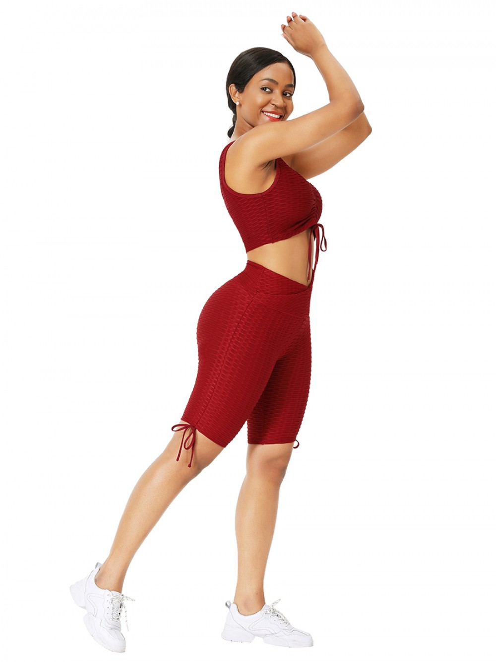 Wine Red Wide Strap Thigh Length Sweat Suit For Women Runner