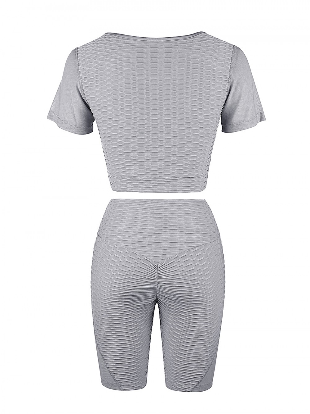 Gymnastic Gray Sports Suit Short Sleeve High Rise Absorption