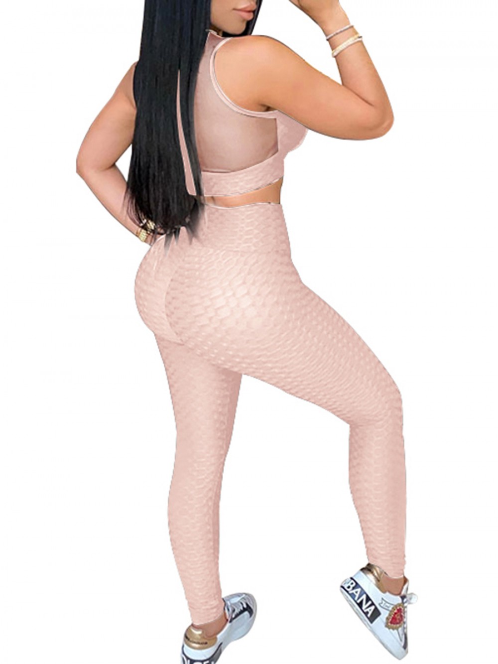 Pink Plus Size Sheer Mesh Sweat Suit Fashion Style