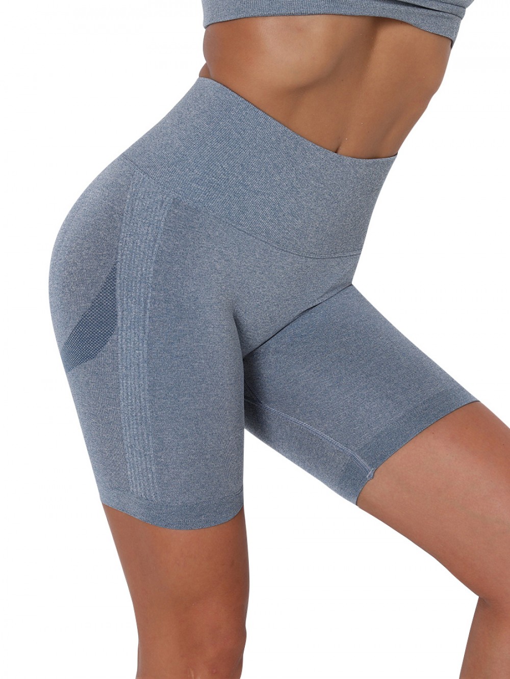 Blue Thigh Length Seamless Yoga Shorts For Running Girl