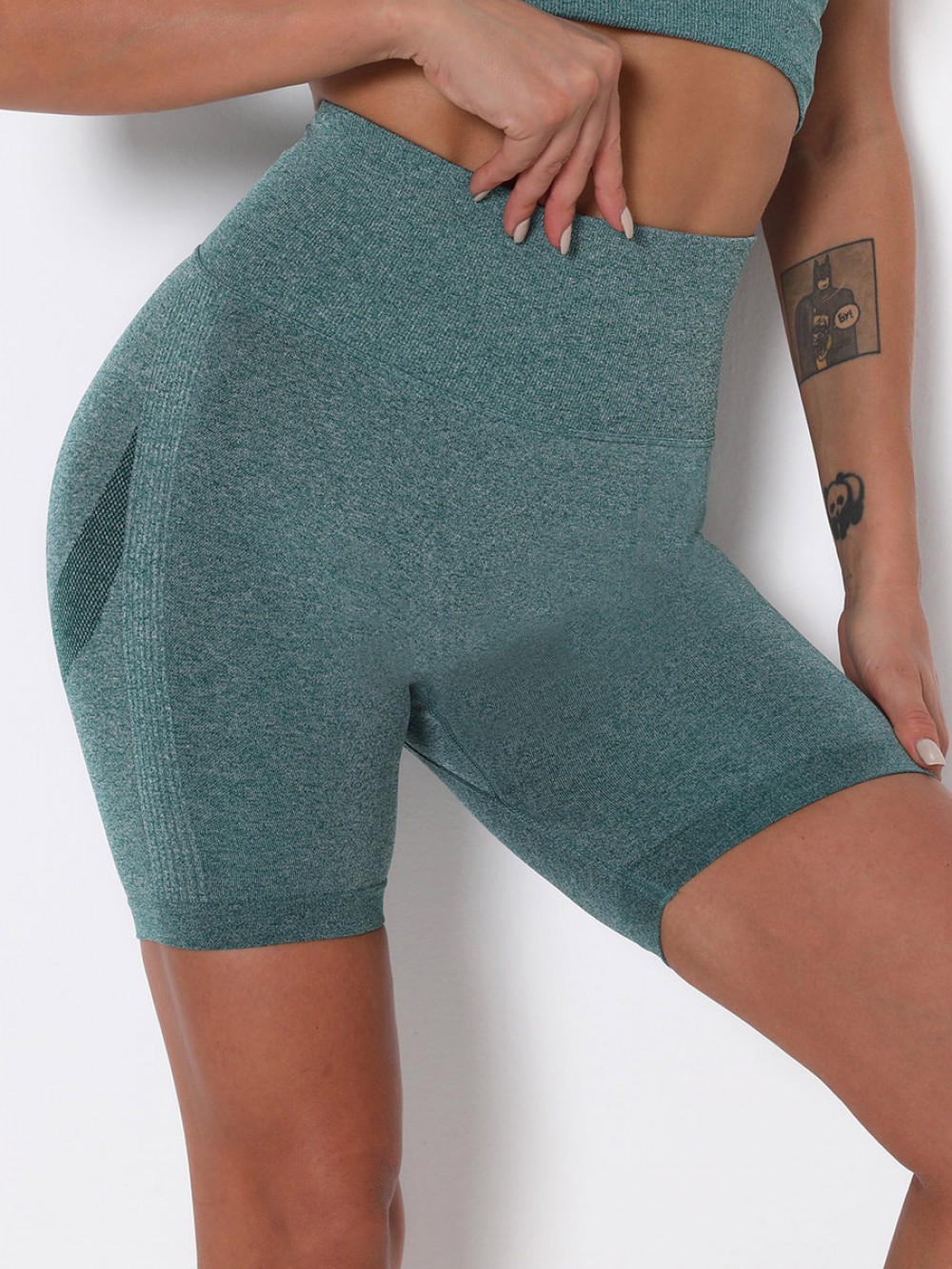 Green Knit High Waist Seamless Sports Shorts Newest Fashion