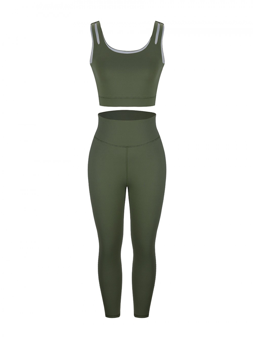 Army Green Hollow Out Full Length Pocket Athletic Suit For Training