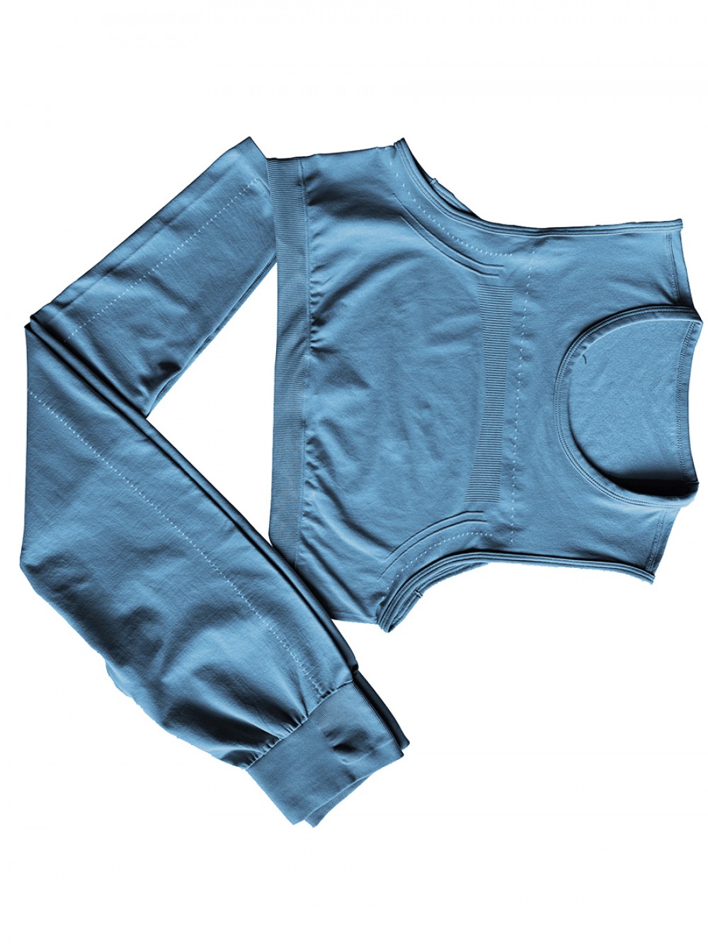 Sky Blue Running Suit Ruched Round Collar Seamless Elastic Material