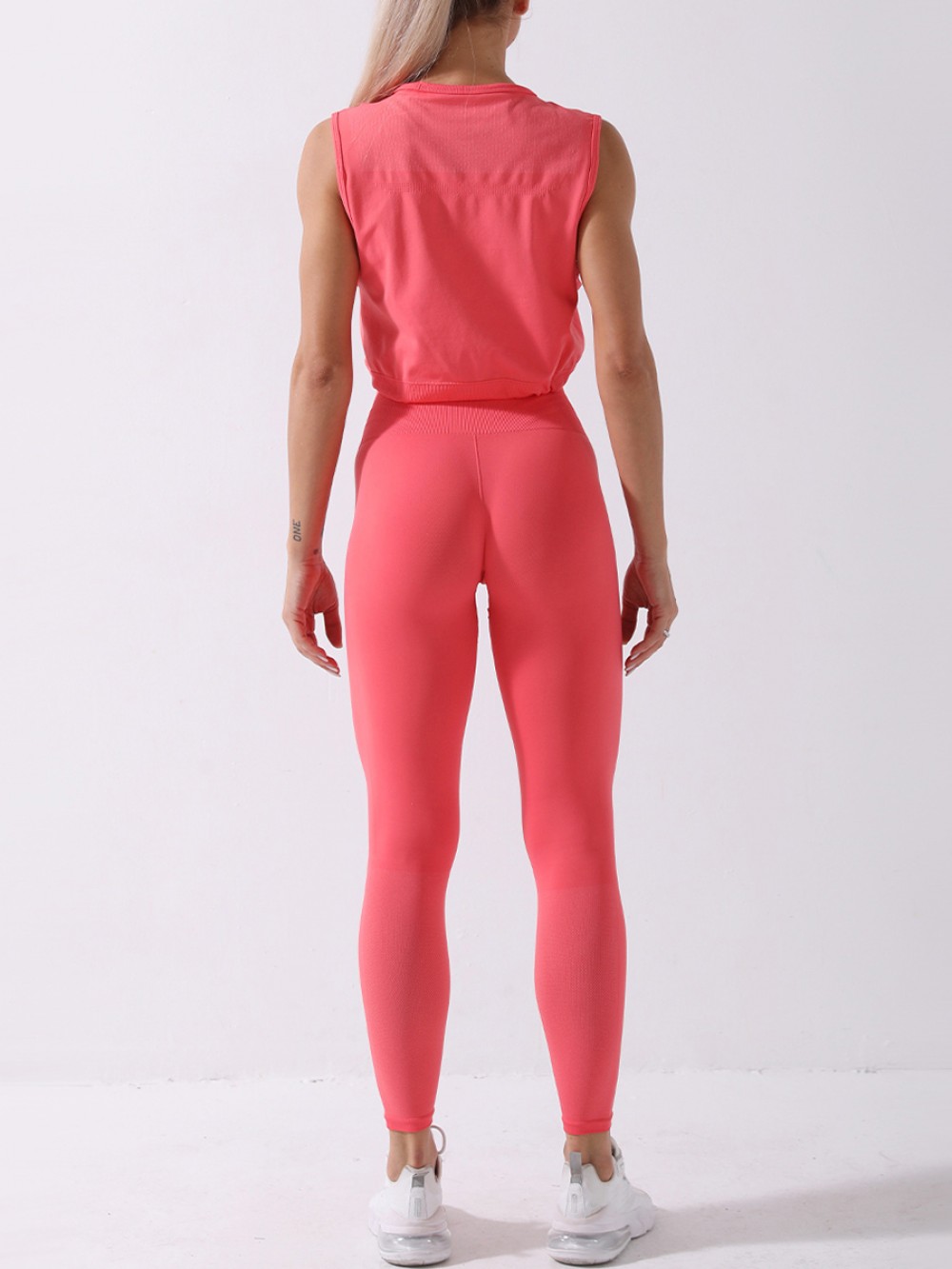 Dark Pink Wide Waistband Drawstring Seamless Sports Suit Nice Quality