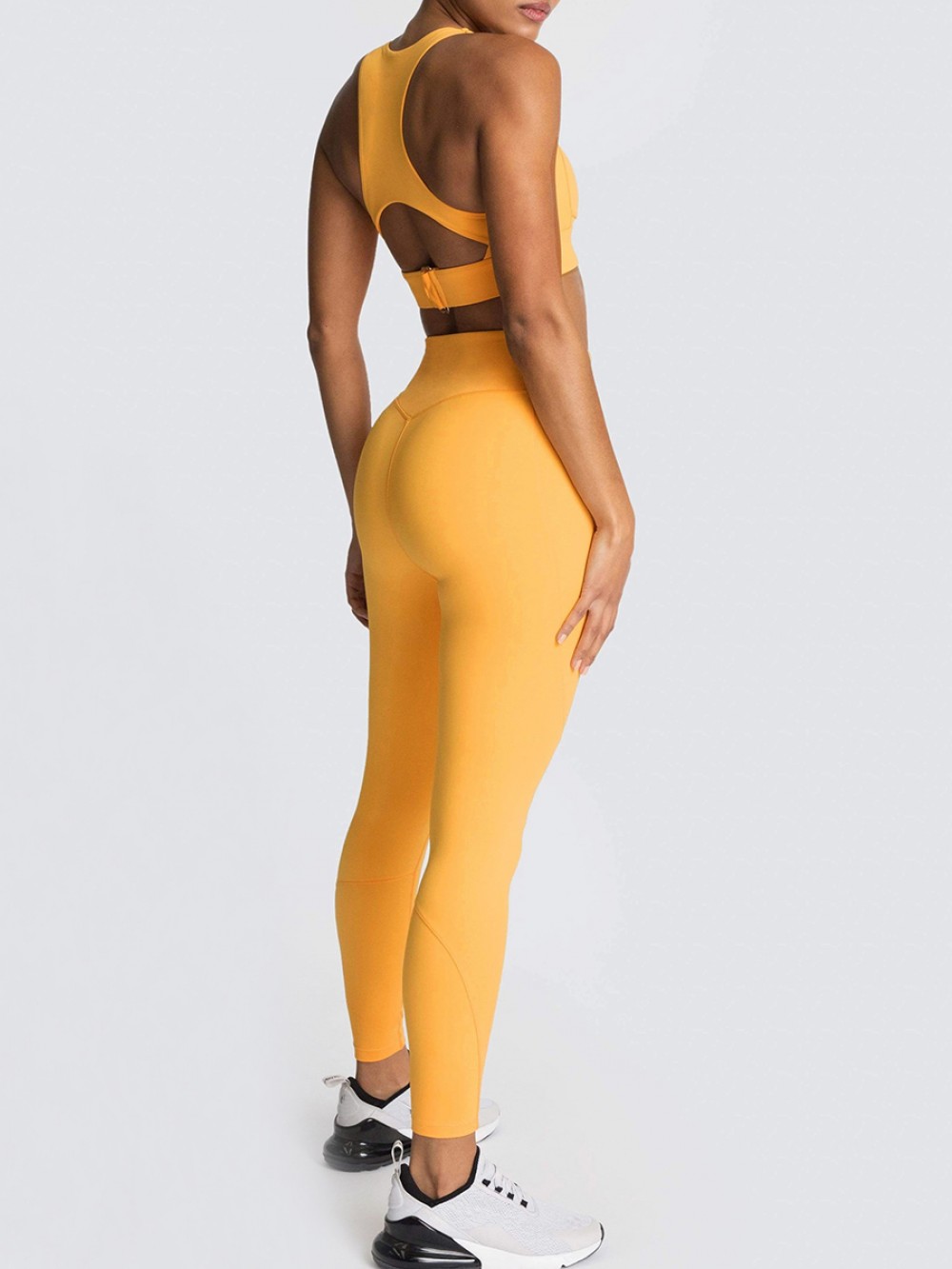 Orange Yoga Suit Strap Solid Color Cut Out For Girl Runner