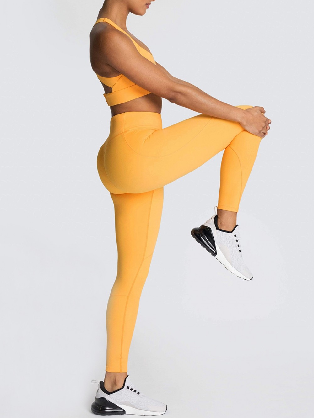 Orange Yoga Suit Strap Solid Color Cut Out For Girl Runner