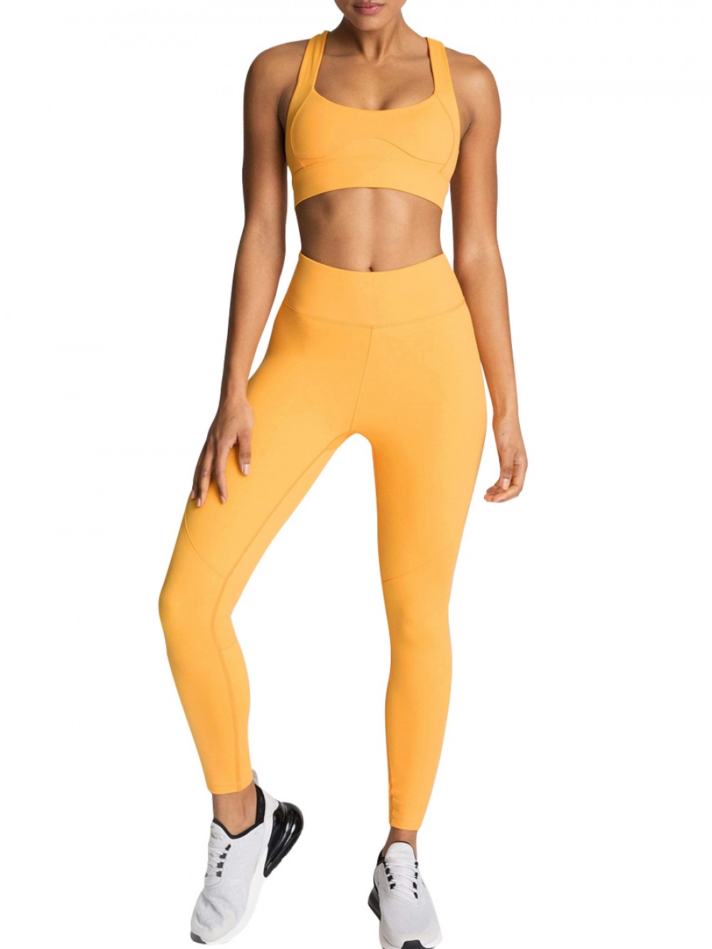 Orange Yoga Suit Strap Solid Color Cut Out For Girl Runner