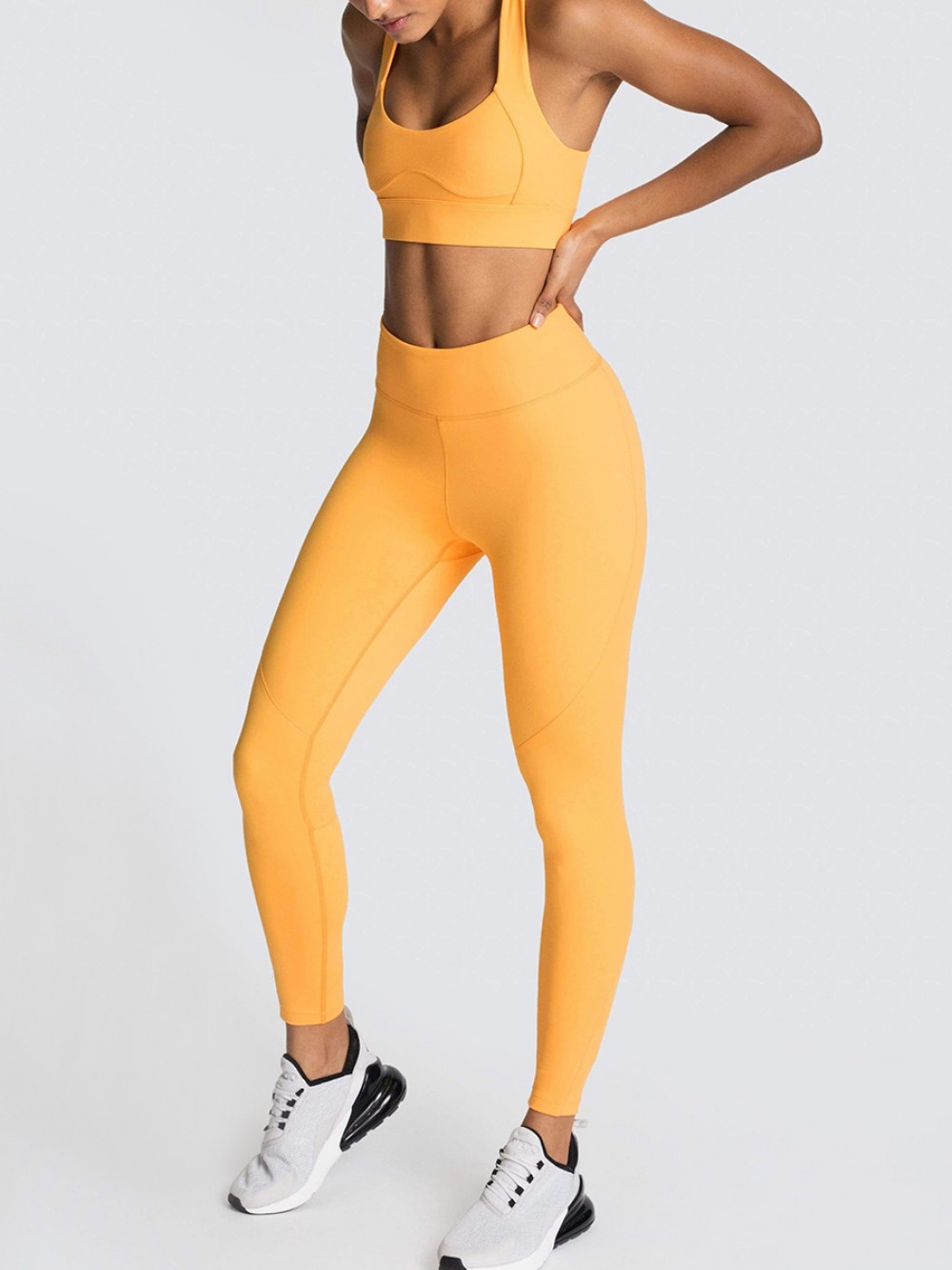 Orange Yoga Suit Strap Solid Color Cut Out For Girl Runner