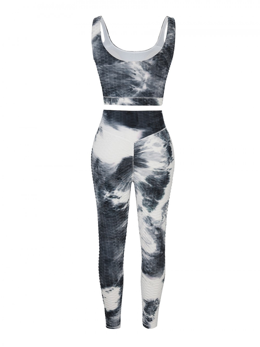 White Tie-Dyed Print Yoga Suit Detachable Pads High Elasticity