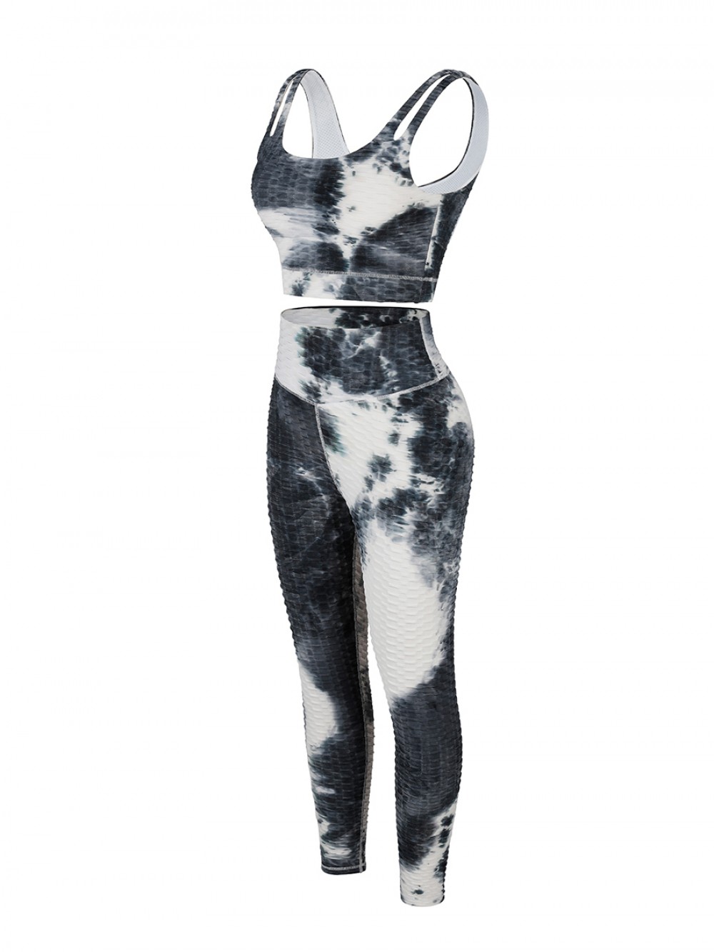 White Tie-Dyed Print Yoga Suit Detachable Pads High Elasticity