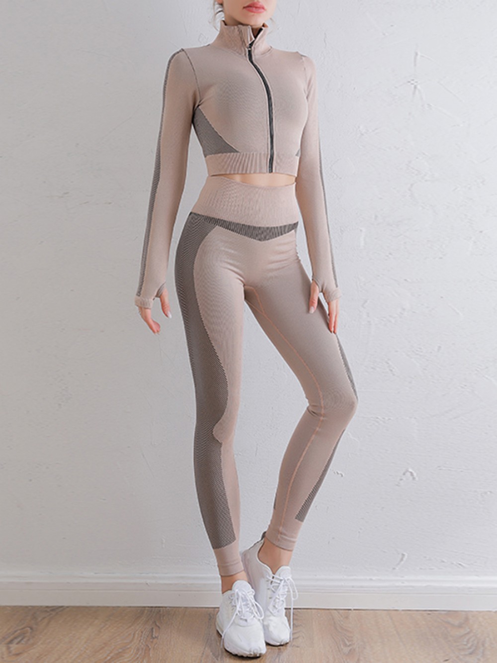 Camel Running Suit Patchwork Seamless Ankle Length Refined Outfit