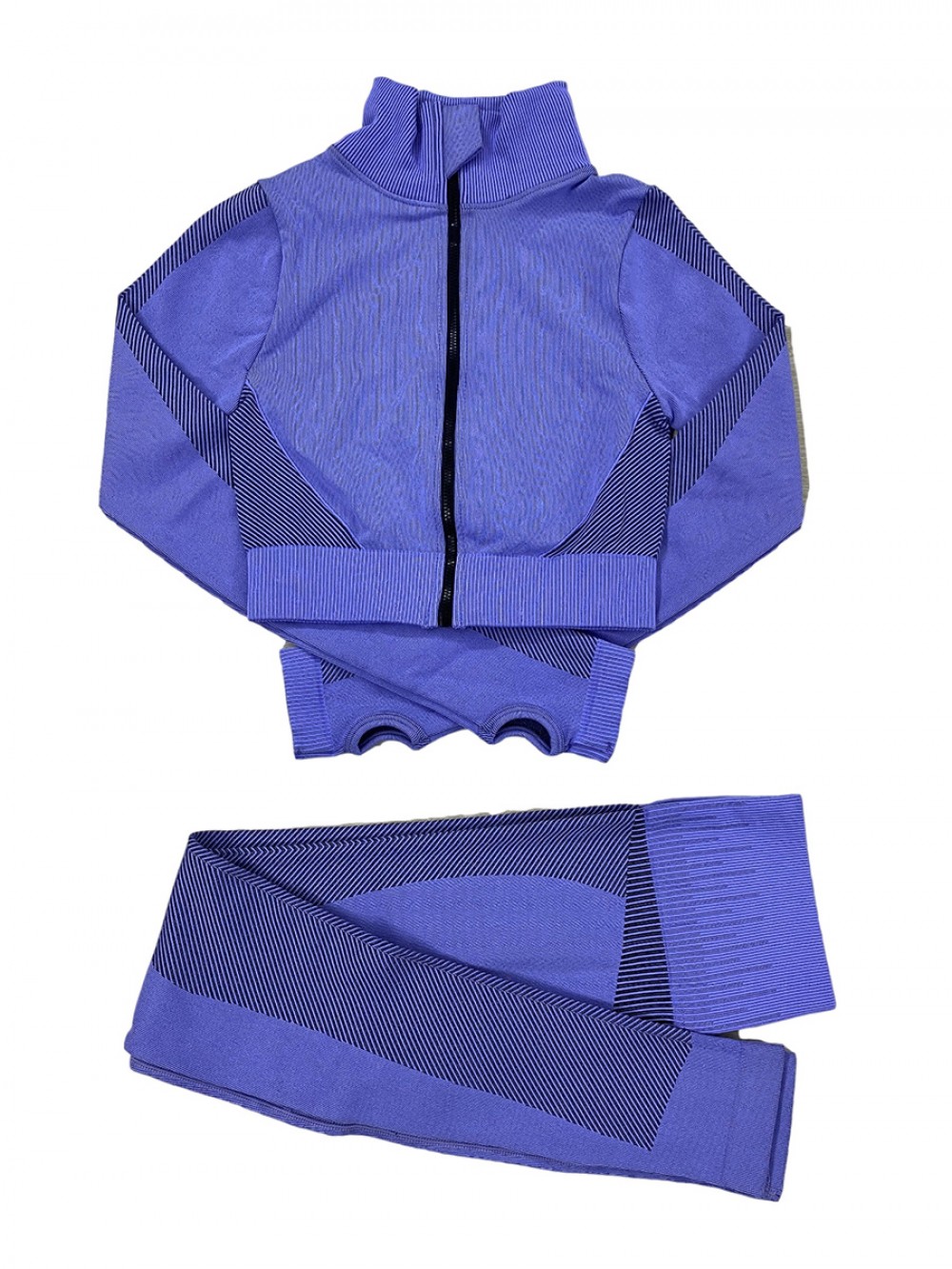 Blue Yoga Suit Zipper Thumbhole Full Length All Over Smooth