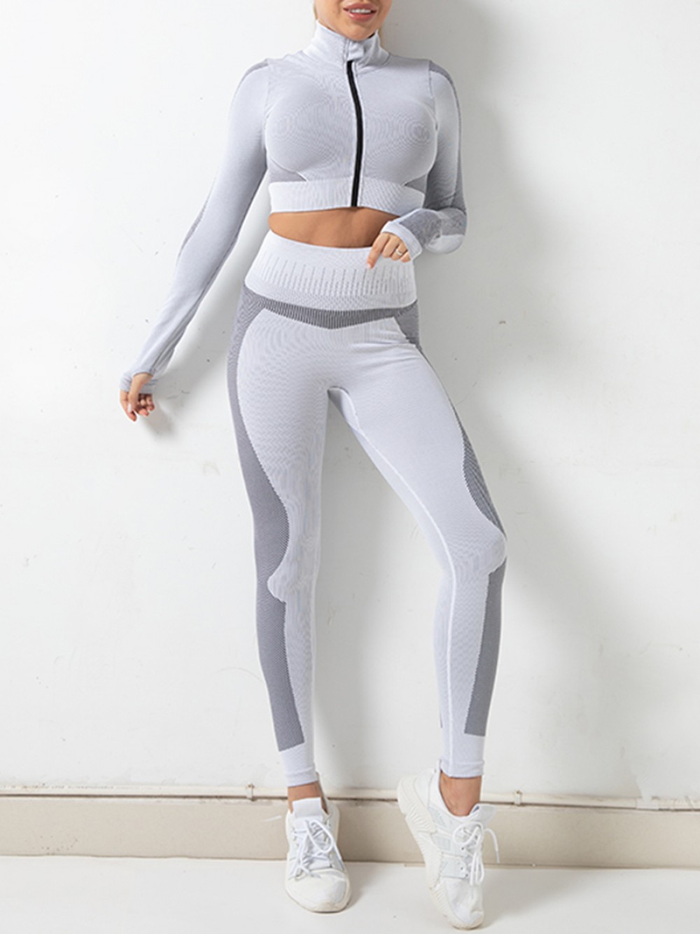 Gray High Neck Wide Waistband Athletic Suit Fast Shipping