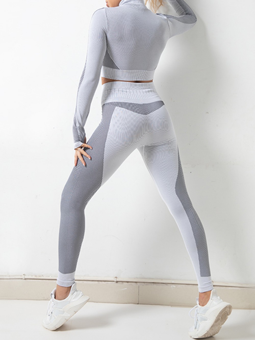 Gray High Neck Wide Waistband Athletic Suit Fast Shipping
